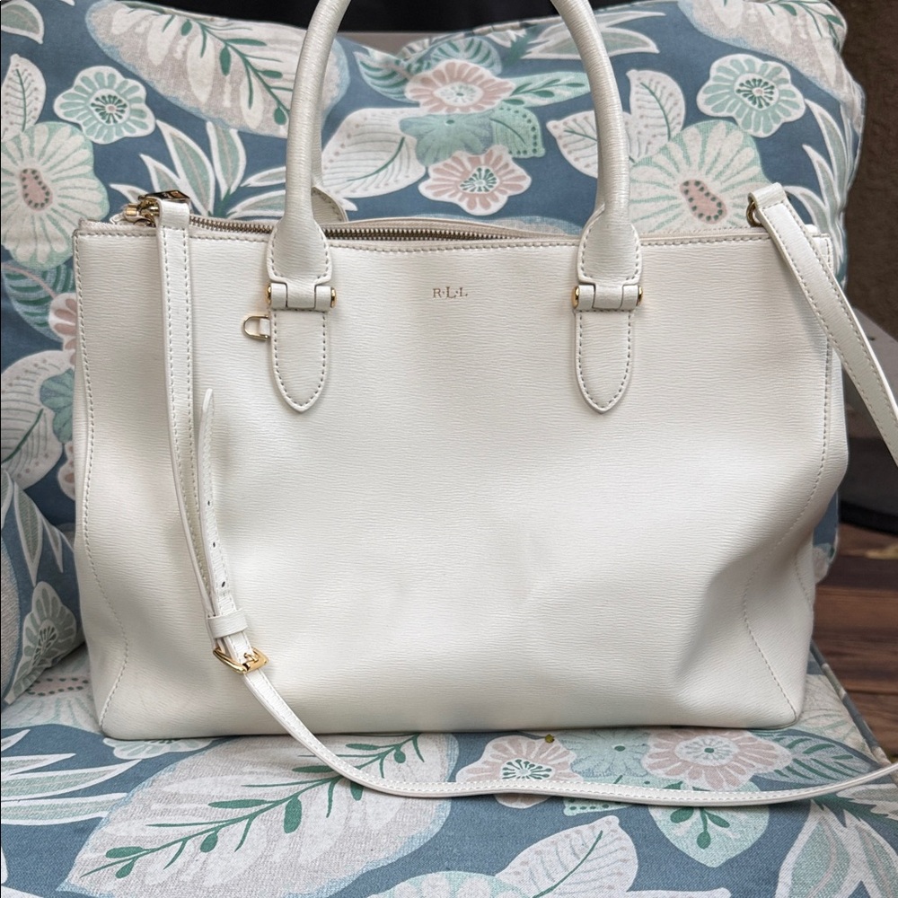 Ralph Lauren White Leather Business CEO Tote gold hardware **flawed**